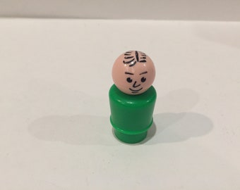 Vintage 1960's 70's Used Fisher Price Little People Man / Father  Green Body Happy Face Figure - Vintage Little People School Playset Figure