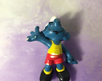 Vintage SMURFS Smurf (Smurf in Track Outfit) Figure PVC Cake Topper Rare Vintage Toy! Smurf Vintage figure!
