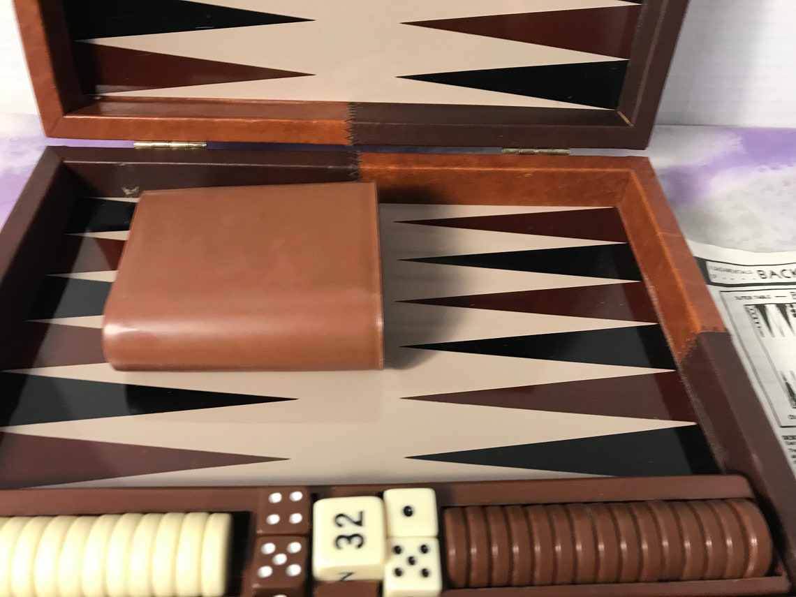 Vintage Travel Backgammon Board Game Set Brown Faux Etsy