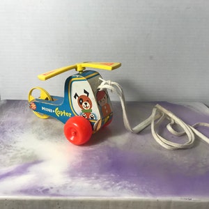 Vintage! 1970 Fisher Price MINI COPTER #448 Wooden Helicopter Pull TOY