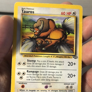 Vintage Pokemon Trading Card Game 1999 Tauros 47/64 / Jungle Set / Raro NON-HOLO / Pokemon WOTC - Usato Giocato Con