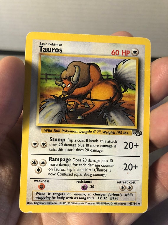 Vintage Pokemon Trading Card Game 1999 Tauros 47/64 | Jungle Set | Rare  NON-HOLO |Pokemon WOTC - Used Played With