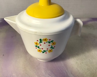 Vintage Fisher Price Fun With Food Tea Set -  White Floral Patterned Tea Pot w/ Lid  Rare Nostalgia 1980's Fisher Price Play Food Item
