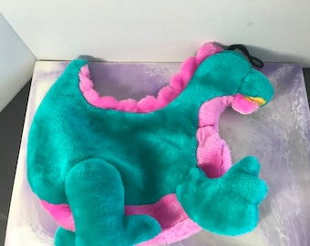 Vintage süßer Drache Plüsch Stofftier Tasche - Vintage Plüsch Figur - Bauch Aufbewahrungsbereich - Seltenes Vintage 90er Jahre Spielzeug