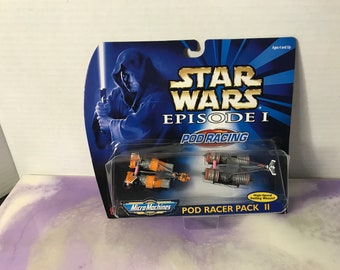 Pacchetto di veicoli Pod Racer Micro Machines Star Wars Episodio 1 del 1998, 2 pezzi - Fantastico Star Wars degli anni '90, nuovo di zecca nella scatola, nostalgia - Micro Machines