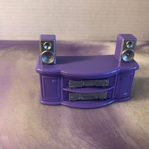 Vintage 1990&#39;s Used Fisher Price Loving Family Styled Dollhouse Purple Entertainment Stand - Vintage Loving Family Accessory