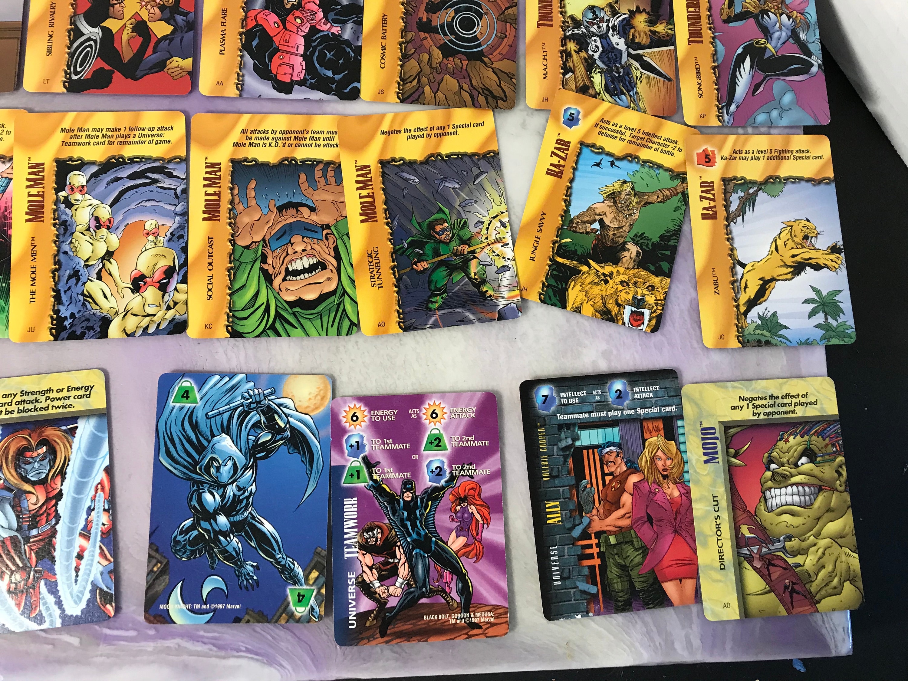 Vintage 1990s Marvel OVERPOWER Card Game 20 Card Mixed Lot - 1995