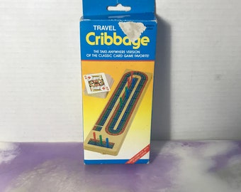 Vintage Portable Cribbage Board - With Cards and Pegs - 90's Cribbage Board - Board Game Fun NEW