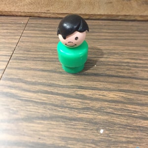 Vintage Fisher Price Little People Figure 1960's 70's Fisher Price Boy Black Hair Green Outfit Little People Figure Lot 4