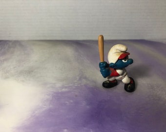 vintage SMURFS Schtroumpf Baseball Player Figure PVC Cake Topper Rare vintage Toy! Smurf vintage figure!