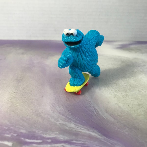Vintage Applause Sesame Street Cookie Monster Skateboard Figure PVC Cookie Monster Cake Topper Rare Vintage Toy! Sesame Street figure!
