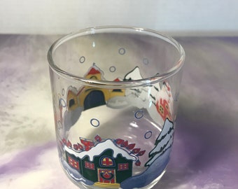 Vintage Christmas Village GlassWare Drinkware Holiday Glass Like New - Rocks Glass - Super Cute
