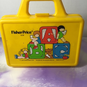 1987 Vintage Fisher Price Yellow School ABC Lunch Box - Play Food, Fun with Food, Kids Play Food Vintage Nostalgia