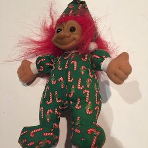 Christmas Troll In Candy Cane Outfit - Russ Troll Doll - Red Hair - Rare Vintage 90&#39;s Troll Doll