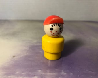 Vintage 1960's 70's Used Fisher Price Little People Boy Red Hat Happy Face Figure - Vintage Little People School Family Playset Figure Lot 2