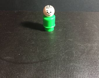 Vintage 1960's 70's Used Fisher Price Little People Boy Green Body Happy Face Figure - Vintage Little People School Family Playset Figure