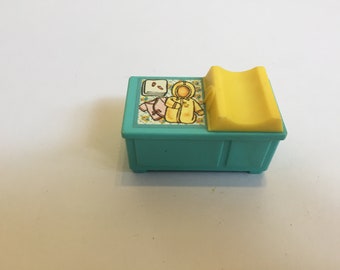 Vintage 1960's 70's Used Fisher Price Little People Light Blue Baby Change Table- Vintage Little People Accessory Lot 2