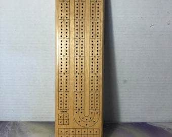 Vintage Double Track Cribbage Board - With Pegs - 70's Cribbage Board - Board Game Fun