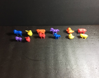 Rare Vintage PVC caoutchouc Multi couleur ferme Animal Cake Toppers Lot de 12 ! Grands et petits de chaque Lot inclus 6