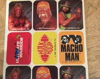Vintage Titan Sports WWF Hulk Hulkamania Ultimate Warrior Macho Man 36 Stickers Still Sealed 1991 in Package - Rare WWF 90's Era Nostalgia