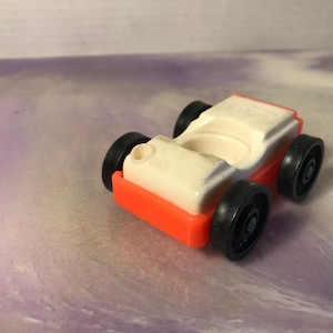 Vintage Fisher Price Little People 1960&#39;s 70&#39;s Fisher Price White and Red 1 Seat Car, Garage Playset, Little People 1 Seat Car