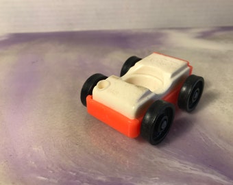 Vintage Fisher Price Little People 1960's 70's Fisher Price White and Red 1 Seat Car, Garage Playset, Little People 1 Seat Car
