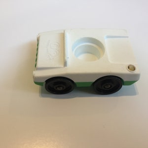 Vintage Fisher Price Little People 1960&#39;s 70&#39;s Fisher Price White and Green 1 Seat Car, Garage Playset, Little People 1 Seat Car
