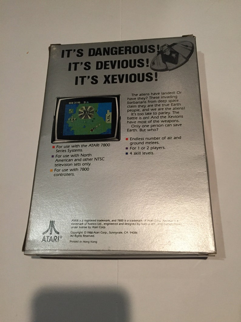 Complete in Original Box Rare Vintage Video Game Collectible Vintage 1980s Atari 7800 Video Game System XEVIOUS