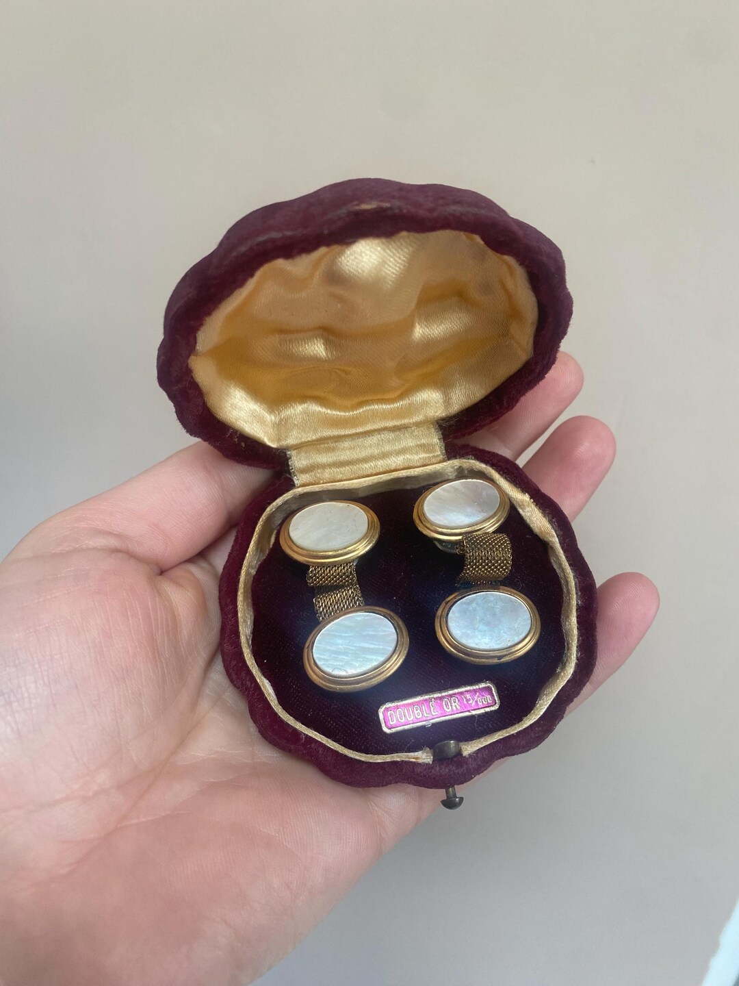 Boutons De Manchette Vintage Laiton Et Nacre - Forme Bobine, Style Rétro élégant