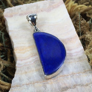 Lapis Lazuli half moon pendant, Sterling Silver