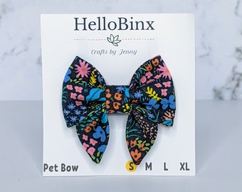 Ready to Ship - Navy Floral Dog Sailor Bow - Bow for Dogs - Floral Bow - Double Velcro Bow - Floral Spring Dog Bow