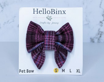 Ready to Ship - Dark Purple Flannel Dog Sailor Bow - Bow for Dogs - Floral Bow - Double Velcro Bow - Flannel Dog Bow