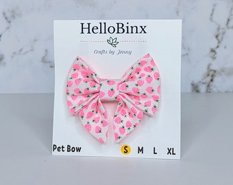 Ready to Ship - Strawberry Dog Sailor Bow - Bow for Dogs - Floral Bow - Double Velcro Bow - Summer Dog Bow