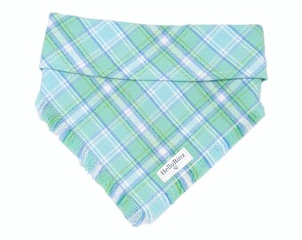 Ready to Ship - Mint Green Flannel Plaid Fray Dog Bandana - Flannel Bandana -  Frayed Dog Bandana - Dog Bandana - Dog Accessories - Bandana