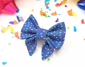 Ready to Ship - Blue Sprinkle Birthday Dog Sailor Bow - Bow for Dogs - Birthday Bow - Double Velcro Bow - Birthday Dog Bow