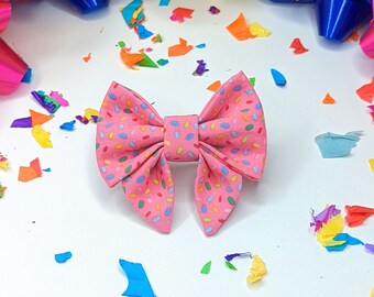 Ready to Ship - Pink Sprinkle Birthday Dog Sailor Bow - Bow for Dogs - Birthday Bow - Double Velcro Bow - Birthday Dog Bow