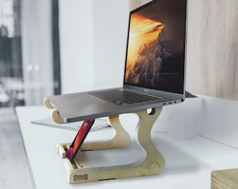 Eco Wooden Laptop Stand with Phone holder | 40% Sale  - Premium Ergonomic Dock | Eco Gift / Working from Home Gift