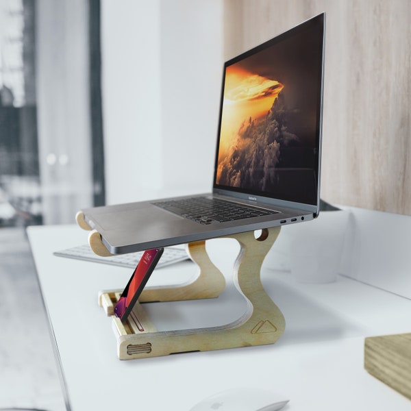 Eco Wooden Laptop Stand with Phone holder | 40% Sale  - Premium Ergonomic Dock | Eco Gift / Working from Home Gift