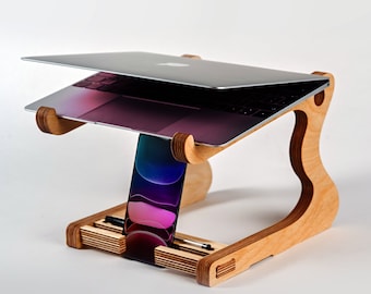 Wooden Laptop Stand & Phone holder | Paramount Laptop Stand By Equal Peaks | Sustainable Gift | Eco Wood | Working From Home Gift | Eco Gift