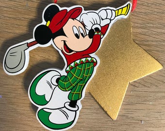 Mickey Mouse Golfing Star Vintage Disney Wooden Ornament