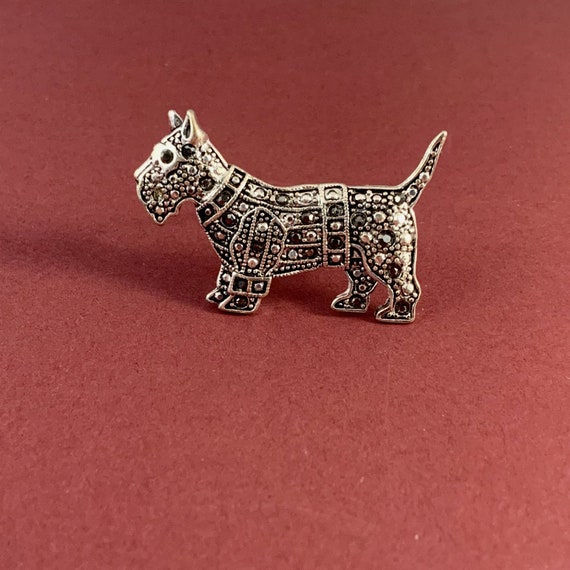 SCOTTIE DOG BROOCH, Vintage Faux Marcasite and Sil