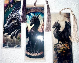 Marque-pages effet vitrail (Lot de 3) - Dragons noirs, dragons arc-en-ciel