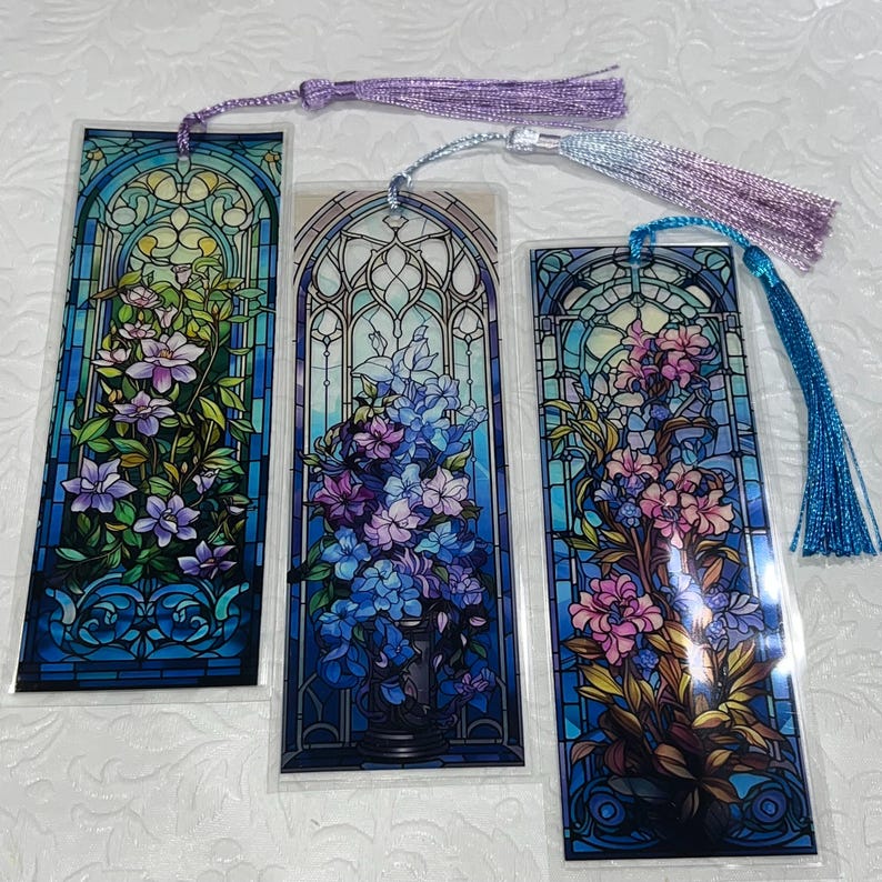 Stained Glass Effect Bookmarks ( Set of 3) - Floral Windows - Etsy