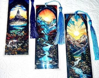 Stained Glass effect Bookmarks ( Set of 3) - Landscapes & Trees