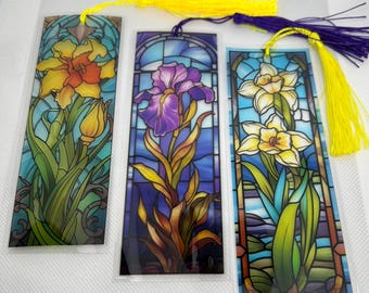 Stained Glass effect Bookmarks ( Set of 3) - Flowers