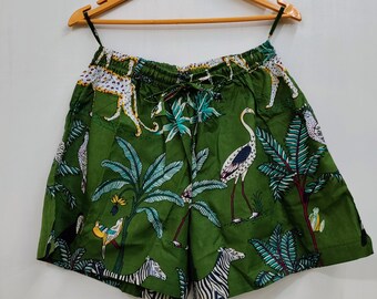 100% Cotton Hand block printed Shorts with elastic and drawstring , Very soft and comfortable Indian cotton Payjama shorts. Gives Cool look.