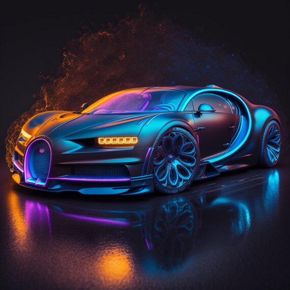 Bugatti AI Digitale Download, Bugatti Neon, Auto Foto'S, Kunst Aan.