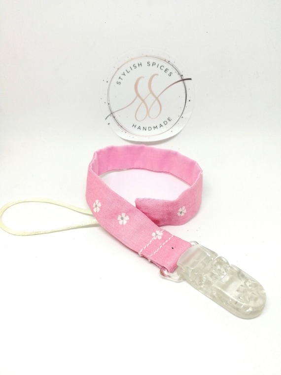 Dummy Clip for Girls Boys - Perfect Baby Gift. White Ribbon /& White Flower Stone Soother Holder Strap for Baby