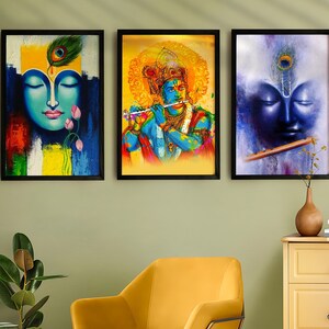 Devotional Masterpieces of Rich Watercolor Themed Reverie Artwork of Krishna - Cyanotic Face Portrait, Anime, Appealing eyes