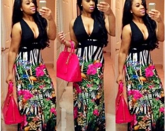 African Halter Maxi Dress US-XL / 10